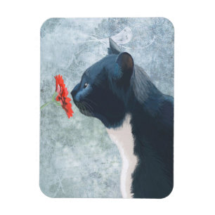 黒猫のくんくんかぐ花 マグネット