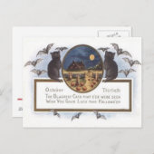 黒猫のこうもりの農場のカボチャ三角波の満月 ポストカード (正面/裏面)