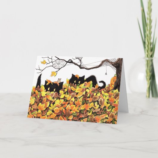 黒猫のぞき込みハッピーハローウィン カード (正面)