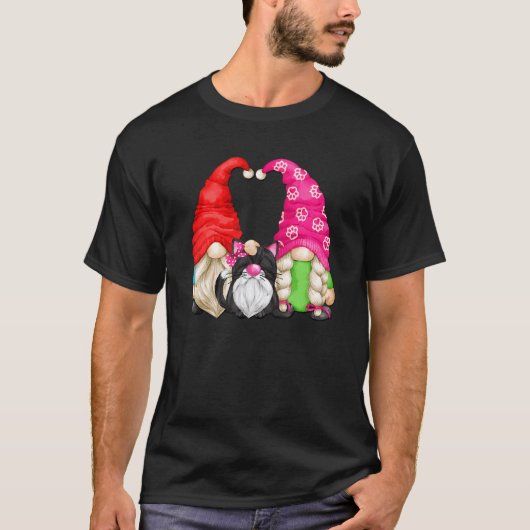 黒猫のための猫の祖母と祖父のノーム Tシャツ (正面)