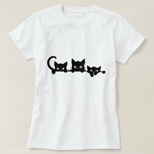黒猫ののぞき見Tシャツ、面白い猫好きママ用 Tシャツ (デザイン正面)