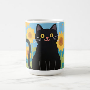 黒猫のひまわりとてんとう虫 コーヒーマグカップ