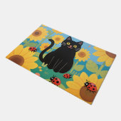 黒猫のひまわりとてんとう虫 ドアマット (アングル)