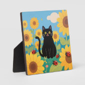 黒猫のひまわりとてんとう虫 フォトプラーク (正面)