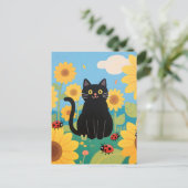 黒猫のひまわりとてんとう虫 ポストカード (スタンド正面)