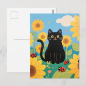 黒猫のひまわりとてんとう虫 ポストカード (正面/裏面)