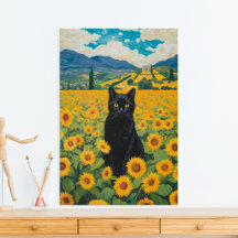 黒猫のひまわり畑 キャンバスプリント