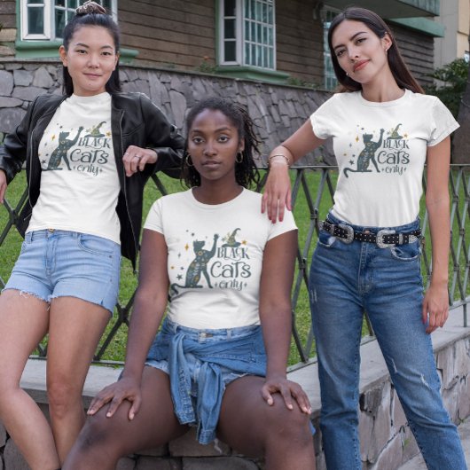 黒猫のみハロウィンデザイン猫と帽子 Tシャツ