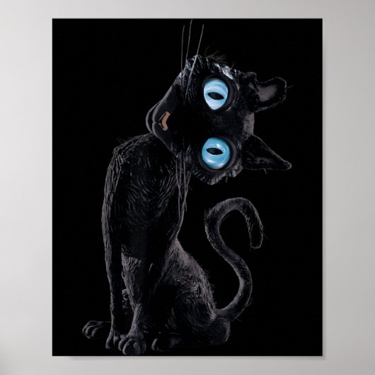 黒猫のゆるいかわいいミームボタンに目がある猫好き ポスター (正面)