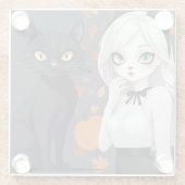 黒猫のアニメ女性。 ガラスコースター (裏面)