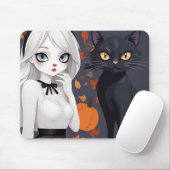 黒猫のアニメ女性。 マウスパッド (マウス)