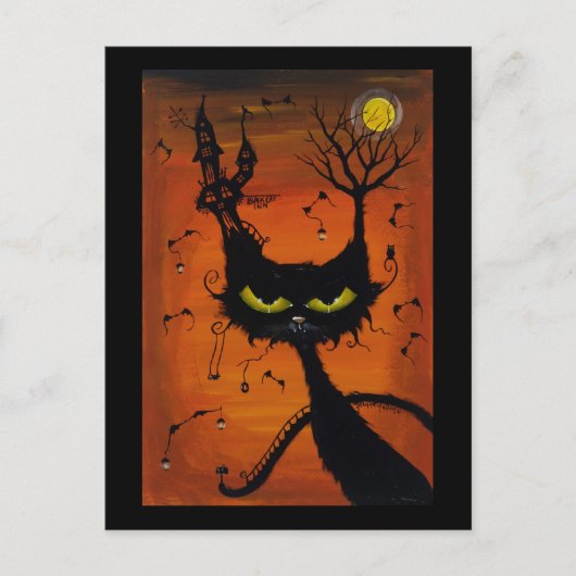 黒猫のインの郵便はがき ポストカード (正面)