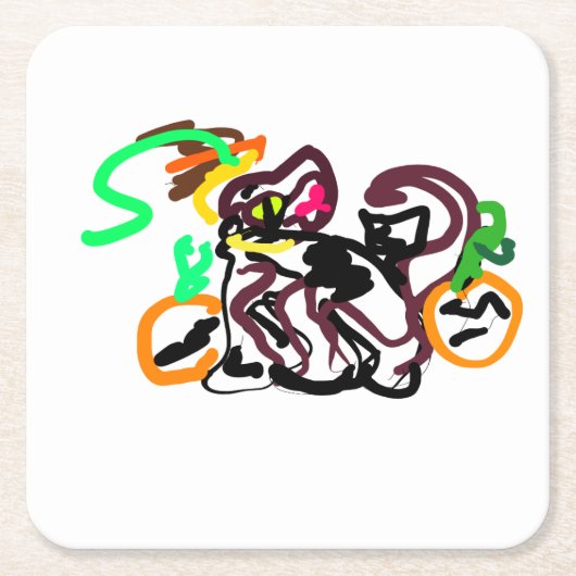 黒猫のインクの秋 スクエアペーパーコースター (正面)