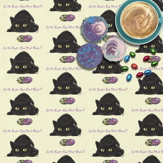 黒猫のイースターエッグハント祭り 黄色 テーブルクロス