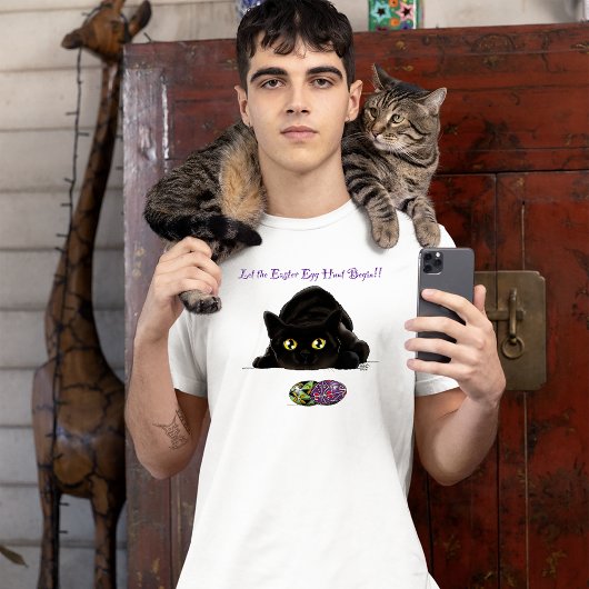 黒猫のイースターエッグハント祭り 黄色 Tシャツ