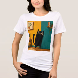 黒猫のウィスキカルなイラスト コーナーから顔をのぞかせて トライブレンドＴシャツ
