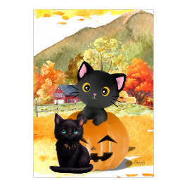 黒猫のウォールアートポスター「ママと私」 ポスター
