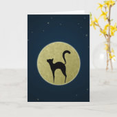 黒猫のエレガントシルエットと月 カード (黄色い花)