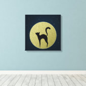 黒猫のエレガントシルエットと月 キャンバスプリント (インサイチュ (ウッドフロア))