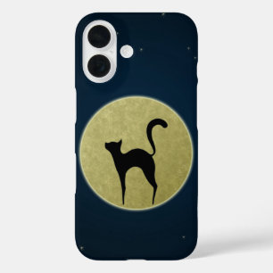 黒猫のエレガントシルエットと月 iPhone 16ケース