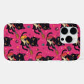黒猫のエレキギター奏者 ロックバンドギフト iPhoneケース (裏面横)