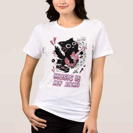 黒猫のエレキギターTシャツ トライブレンドTシャツ (正面)
