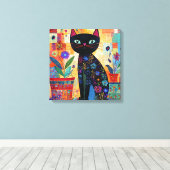 黒猫のカラフルで幻想的なアート作品、 キャンバスプリント (インサイチュ (ウッドフロア))