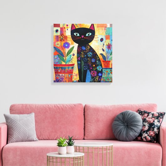 黒猫のカラフルで幻想的なアート作品、 キャンバスプリント (インサイチュ (リビング))