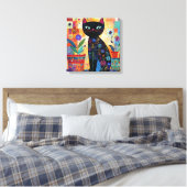 黒猫のカラフルで幻想的なアート作品、 キャンバスプリント (インサイチュ (寝室))