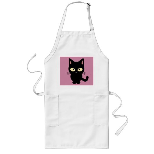 黒猫のキッチンエプロン ロングエプロン (正面)