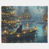 黒猫のクリスマスお祭り航海 フリースブランケット (正面(横))