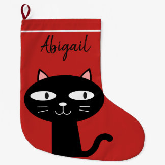 黒猫のクリスマスのストッキング、かわいい個人的 ラージクリスマスストッキング