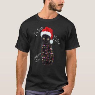 黒猫のクリスマスイルミネーション 私大丈夫です 大丈夫です Tシャツ