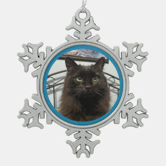 黒猫のクリスマスオーナメント スノーフレークピューターオーナメント
