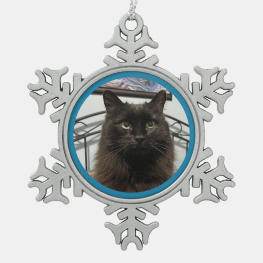 黒猫のクリスマスオーナメント スノーフレークピューターオーナメント (正面)