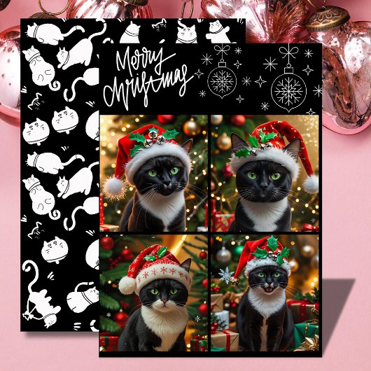 黒猫のクリスマスコラージュ メリーにゃんクリスマス シーズンカード