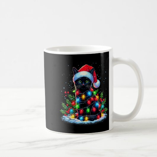 黒猫のクリスマスサンタ帽子、面白いニャンコ コーヒーマグカップ (右)