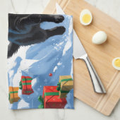 黒猫のクリスマススノーシーン キッチンタオル (四つ折り)