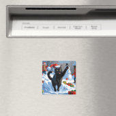 黒猫のクリスマススノーシーン マグネット (インサイチュ (食洗機))