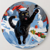 黒猫のクリスマススノーシーン 缶バッジ (正面)