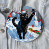 黒猫のクリスマススノーシーン 缶バッジ (インサイチュ)