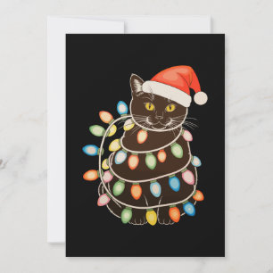 黒猫のクリスマスツリーのライト サンタの帽子 クリスマス 招待状