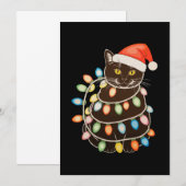黒猫のクリスマスツリーのライト サンタの帽子 クリスマス 招待状 (正面/裏面)