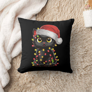 黒猫のクリスマスツリーのライト 冗談めいたサンタの子猫 クッション