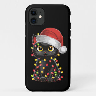 黒猫のクリスマスツリーのライト 冗談めいたサンタの子猫 iPhone 11 ケース