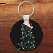 黒猫のクリスマスツリーライト 楽しいサンタの子猫 キーホルダー (正面)