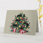 黒猫のクリスマスツリー 猫好きのためのXmasライト カード (黄色い花)