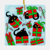 黒猫のクリスマスプレゼント セラミックオーナメント (正面)