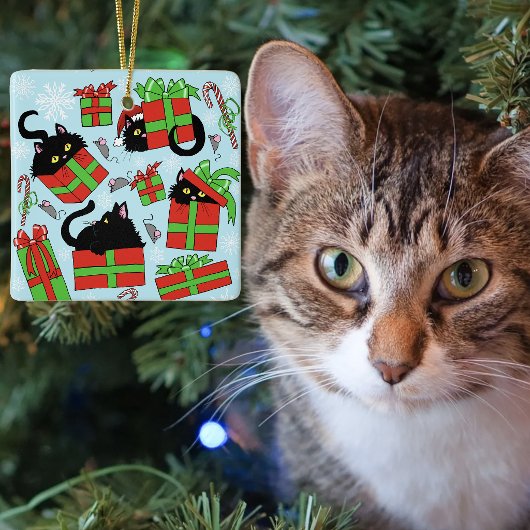 黒猫のクリスマスプレゼント セラミックオーナメント