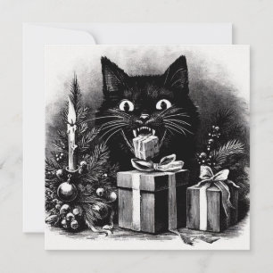 黒猫のクリスマスプレゼント, ネコ好きには説明不要でしょう。このカードは、古いイラスト風のデザインで シーズンカード